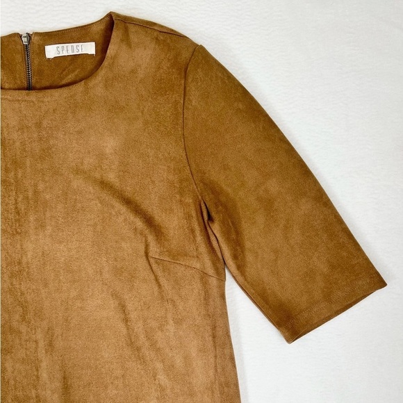 SPENSE Faux Suede Bohemian Studded Short Sleeve Midi Dress Neutral Hippie Size 8 - Picture 5 of 13